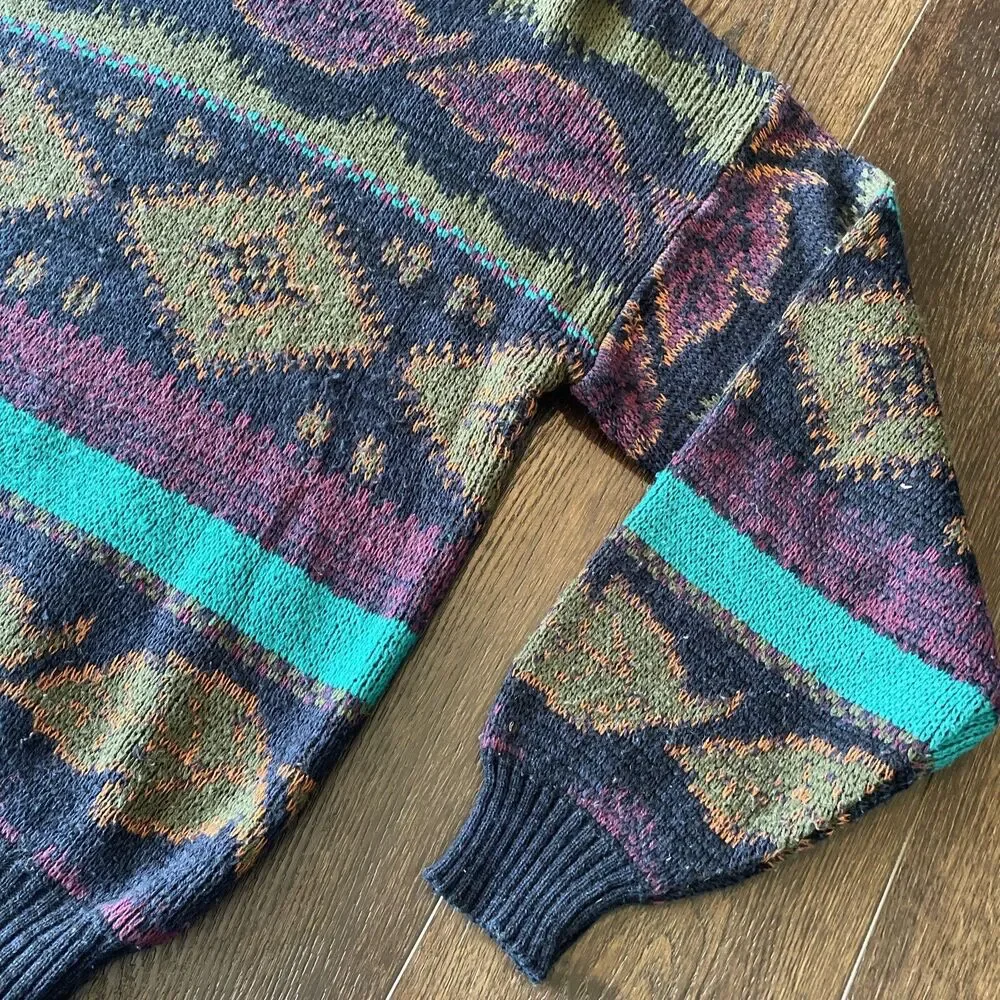MELANGE Multi-Color Abstract Acrylic Sweater Vtg 90s Mens Biggie Cosby; Sz Med